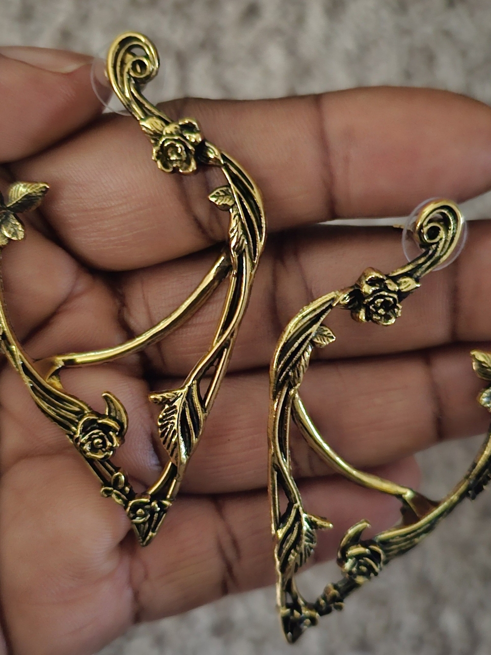 Gold Floral Vine Hoop Earrings for Women - Elegant Garden Design
